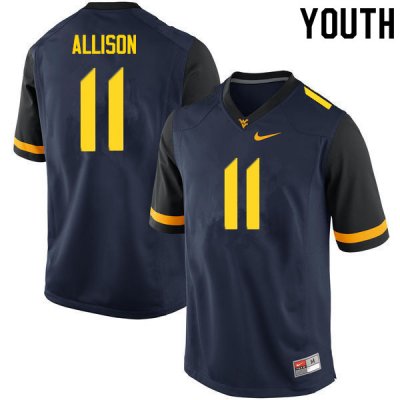 Youth West Virginia Mountaineers NCAA #11 Jack Allison Navy Authentic Nike Stitched College Football Jersey YD15I48DN